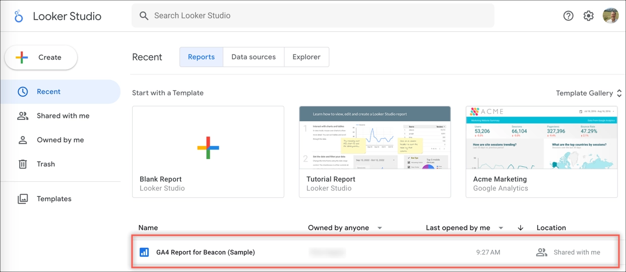 Looker Studio landing page