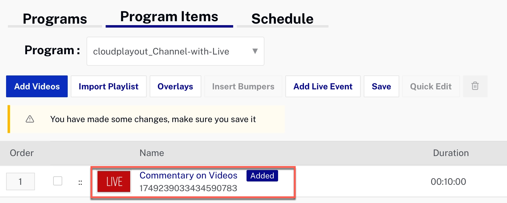 Live Event Added