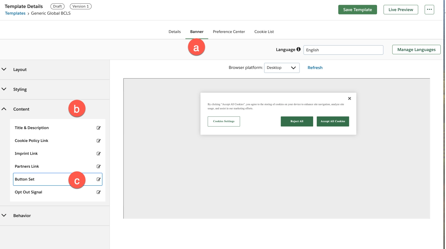 banner content buttonset