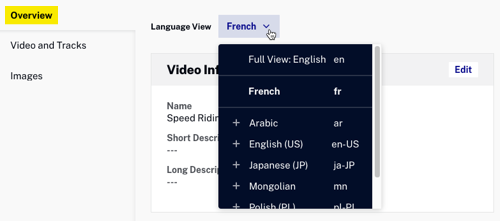 video metadata select language