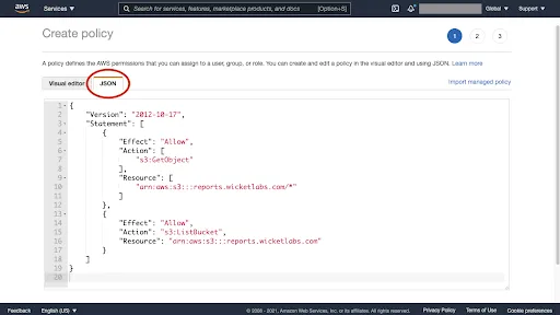Paste JSON into Policy Editor