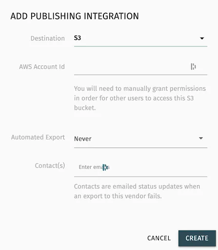 Add Publishing Integration Dialog