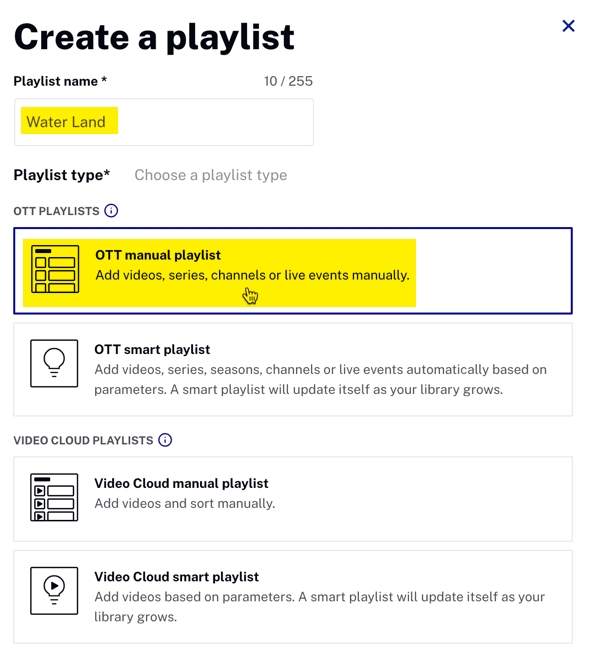 name create ott playlist
