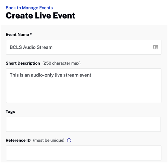 Create live event