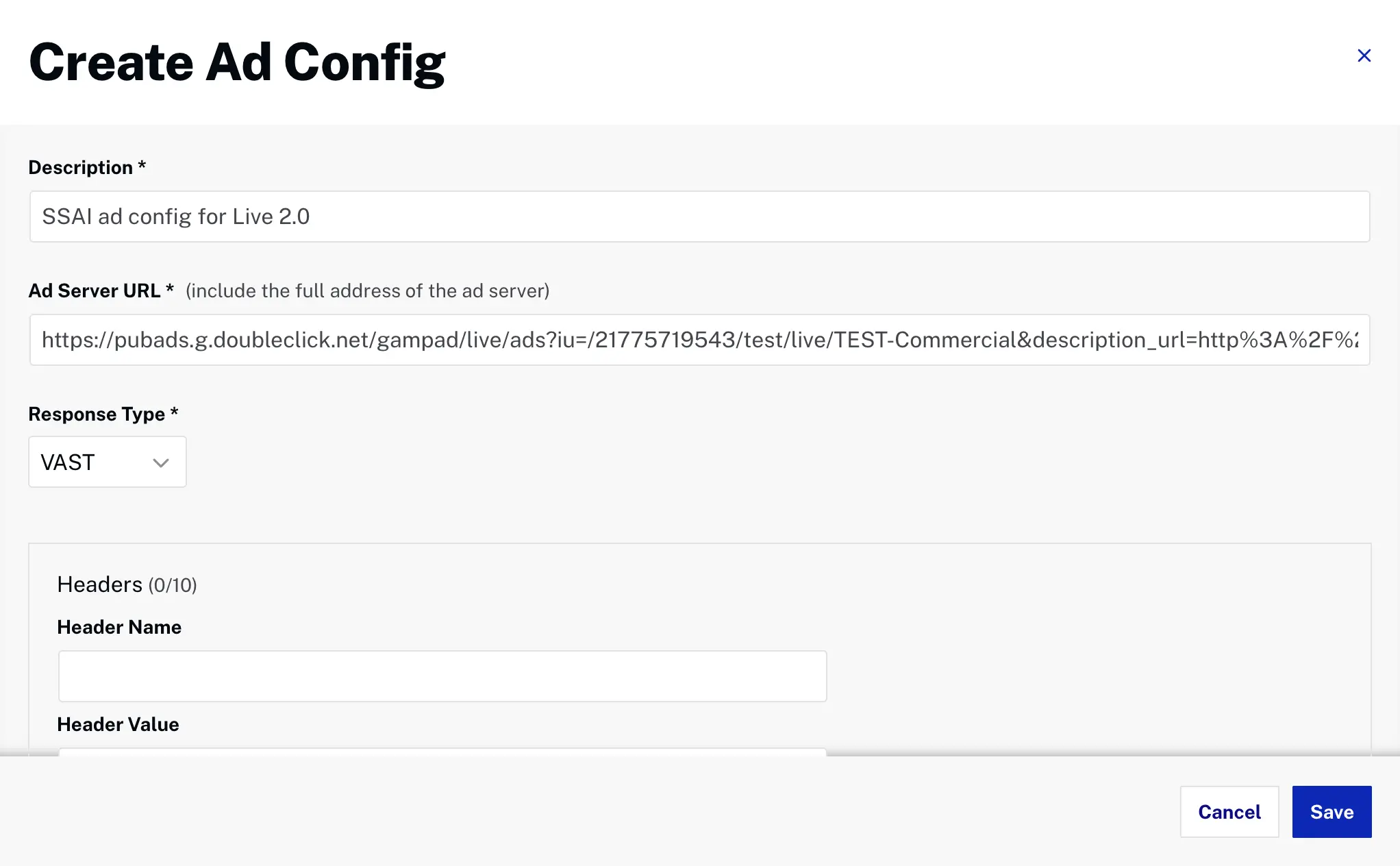 Server-Side Ad Settings Configuration