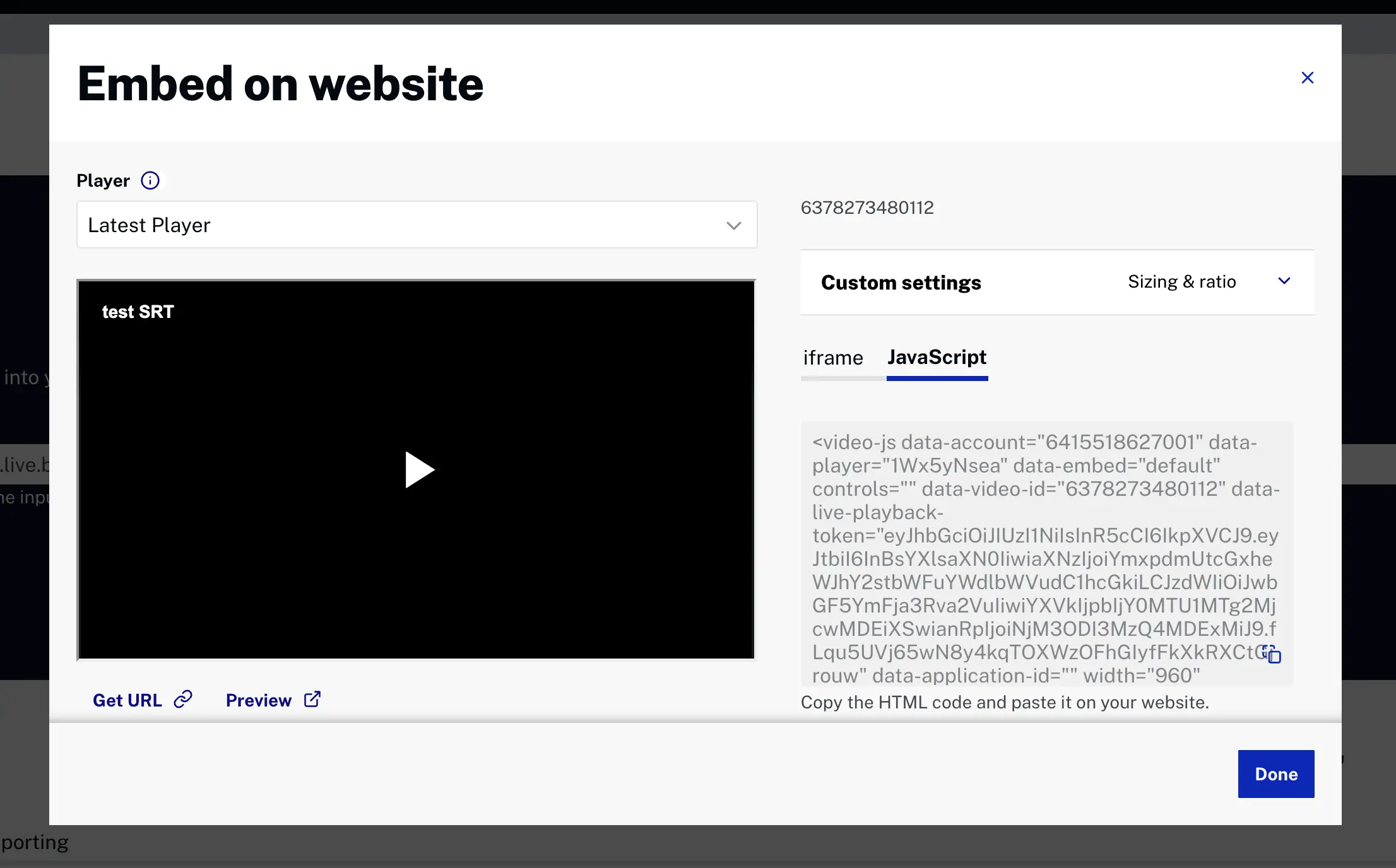 Player embed code