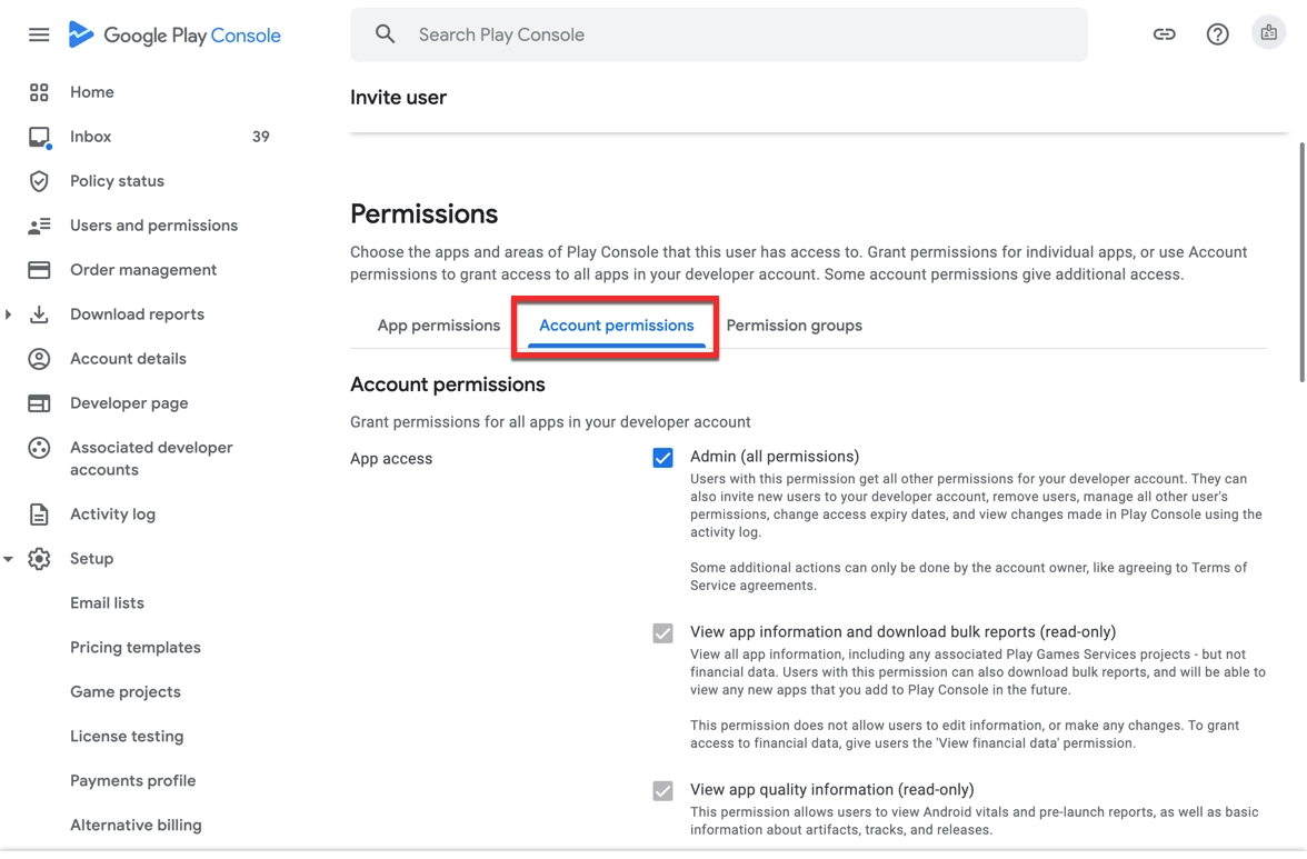 grant admin permissions