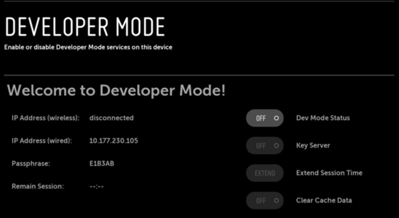 Developer app settings