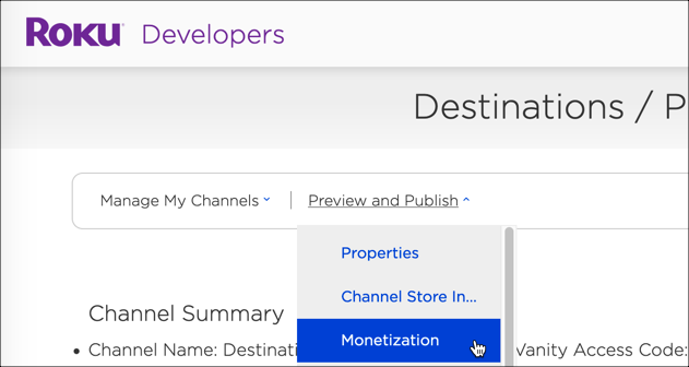 Menu déroulant Monétisation
