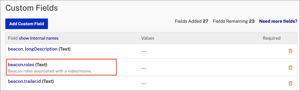 Custom field values