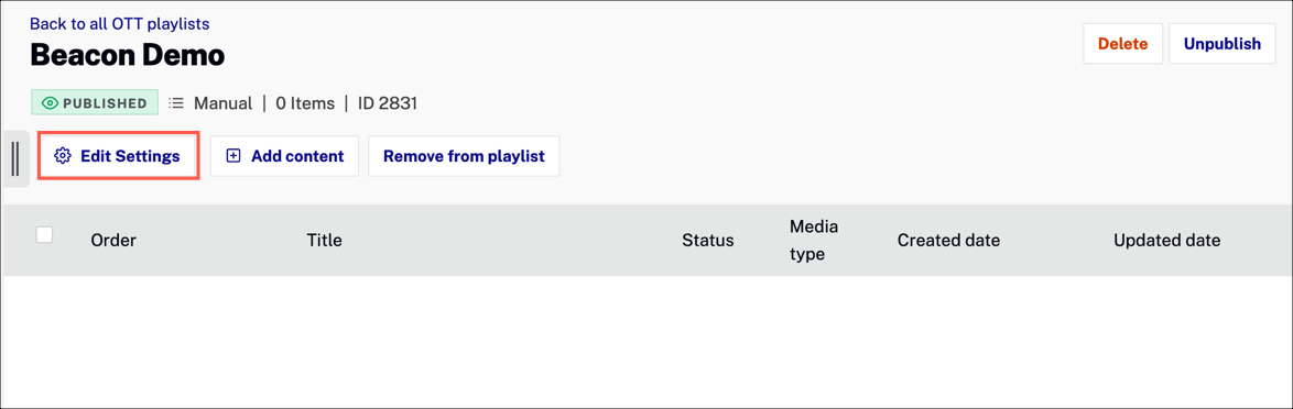Edit playlist settings